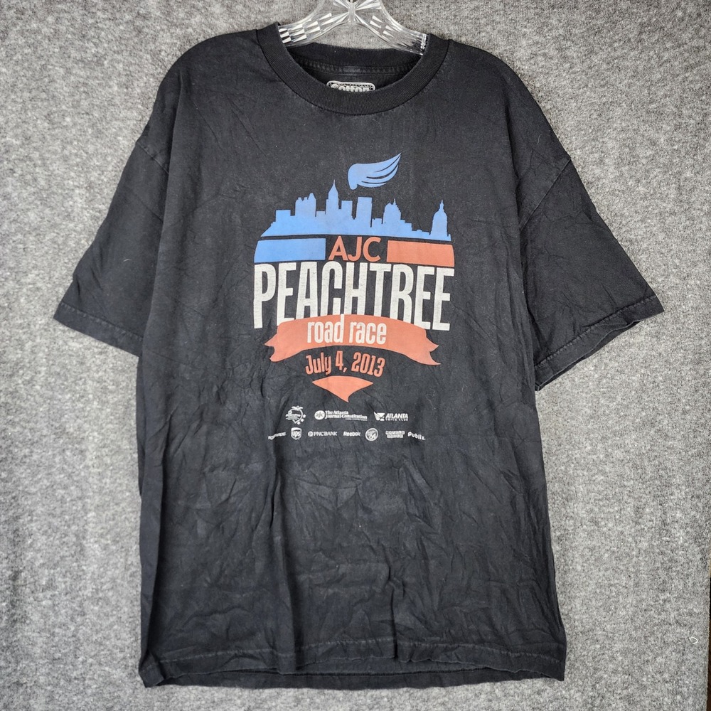 Cotton Graphics T-Shirt Mens XL AJC Peachtree Road Race Black 2013 Running EUC